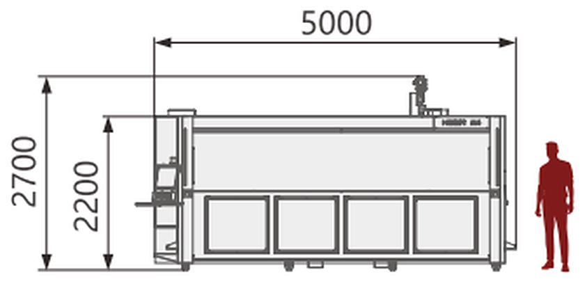 M4-3000 4-Axis Machining Center — Front view · 5000 mm long · 2700 mm overall height (2200 mm machine body)