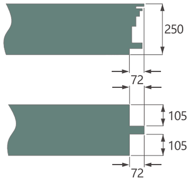 EM620 CNC End-Milling Machine — Centre-column interface range · 250 mm · 72 mm · 105 / 105 mm